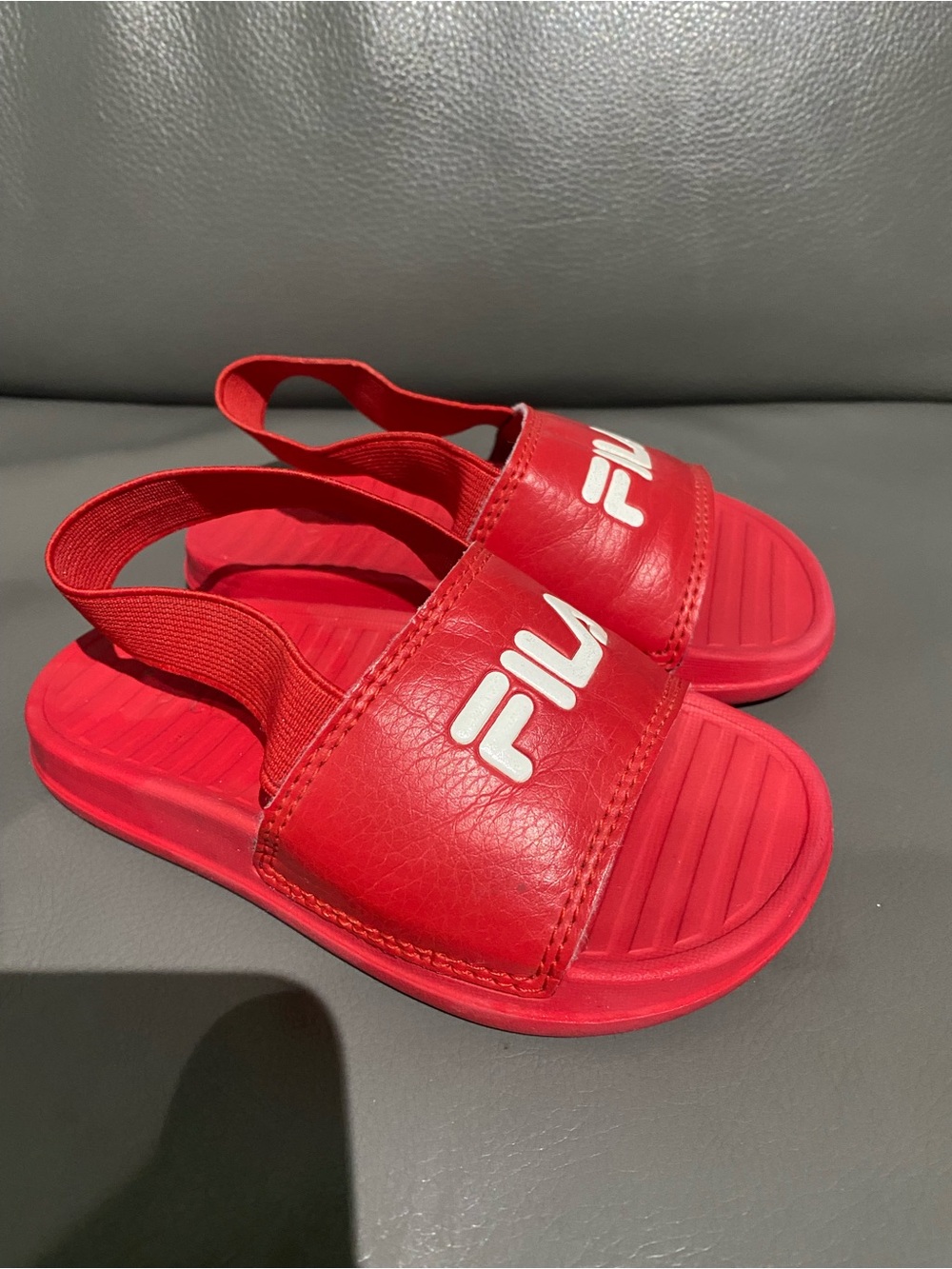 Fila Kids Red Slide Sandals with White Logo and Back Strap